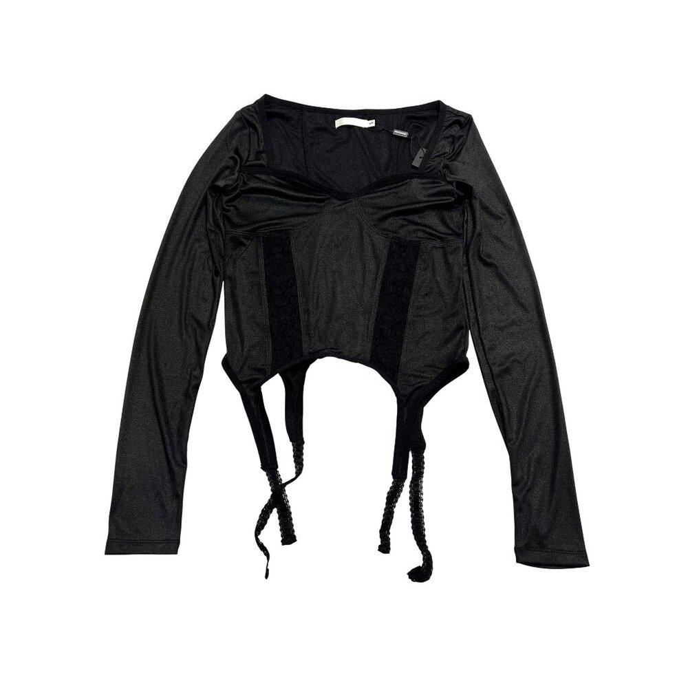 Threetimes Lace Garter Top in Black